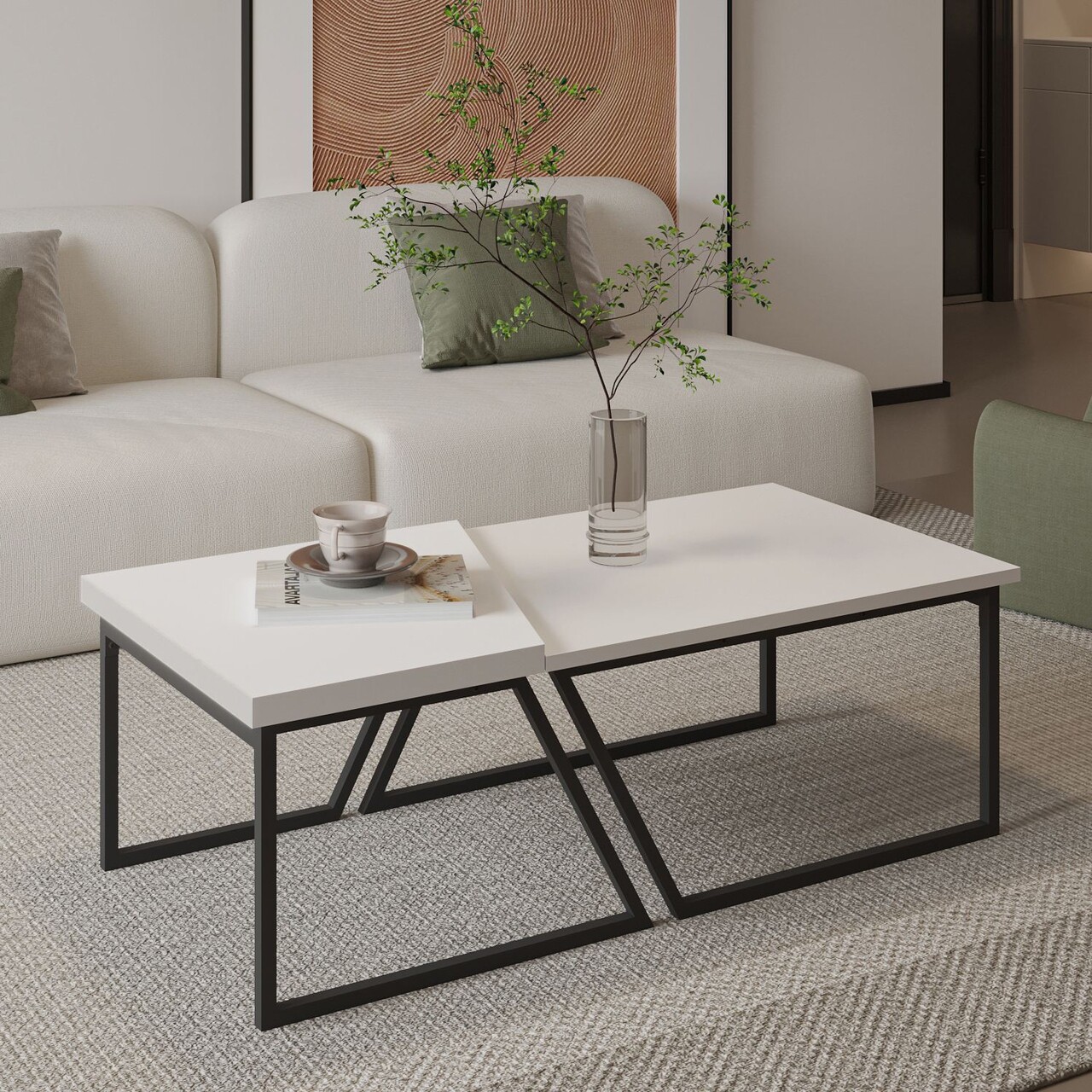Set masute de cafea, Hanah Home, Verona P0024623, PAL, Alb - imagine 7